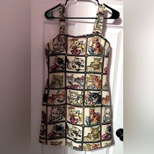 CIDER Kittens Print Mini Dress Womens M Beige Cat Carpet Cottage Core